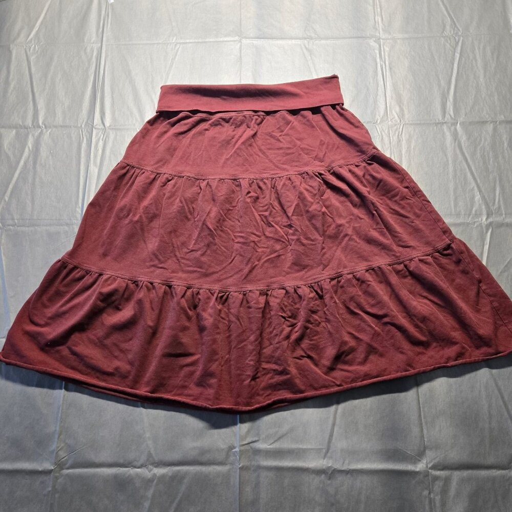 Ann Taylor Loft Burgundy Tiered A-Line Skirt Womens Sz L